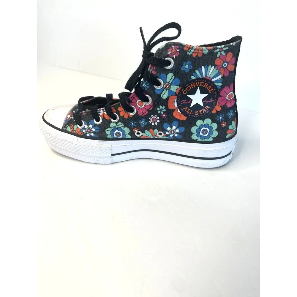 Y2K Black Floral Converse Chuck Taylor All Star‎ Hi Lift Platform Sneaker Size 7